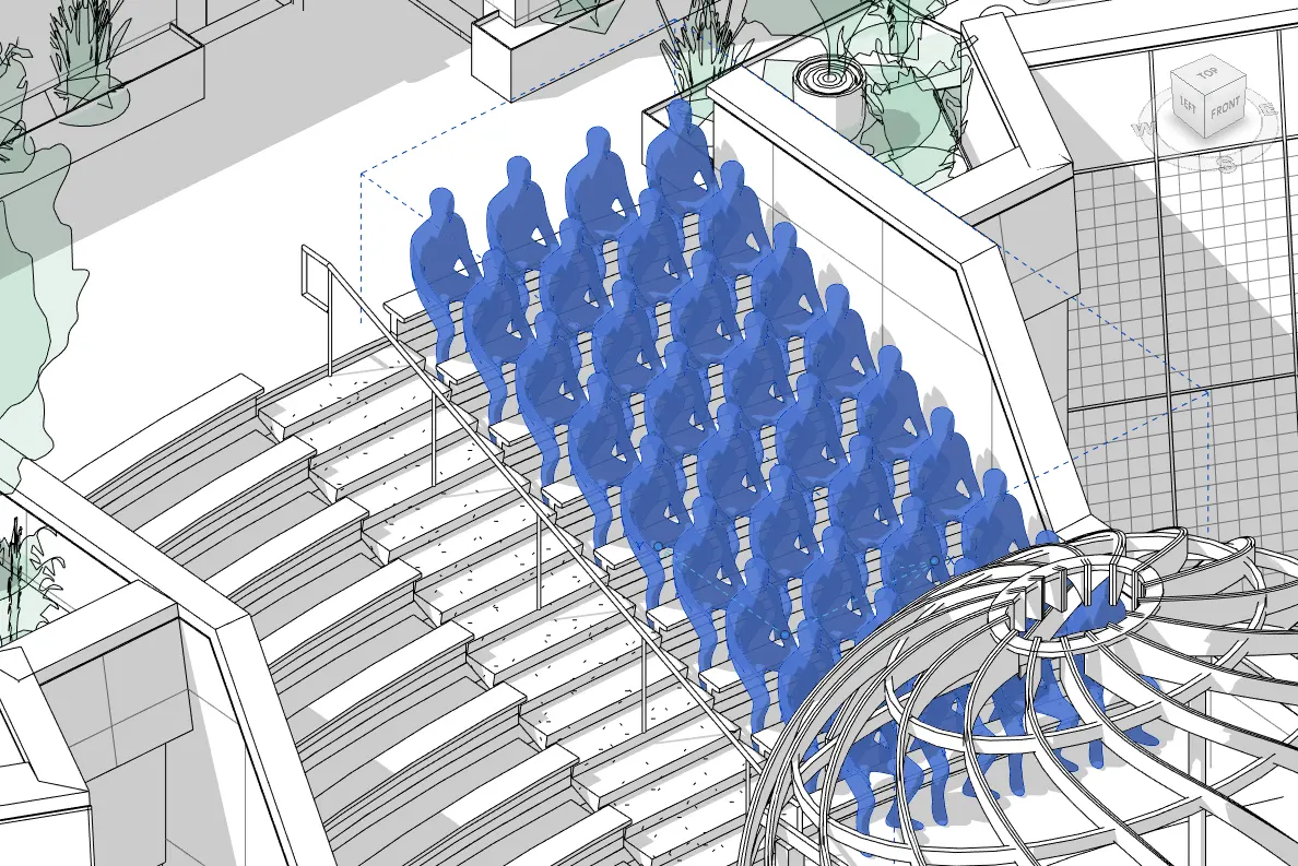 Complex offset array showing stadium seating or parking layouts