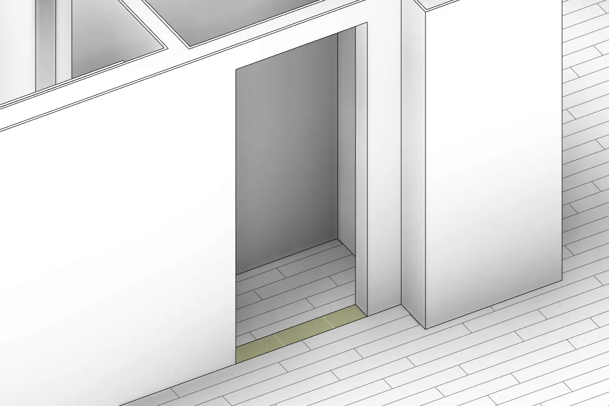 Floor finish automatically spanning into a door threshold