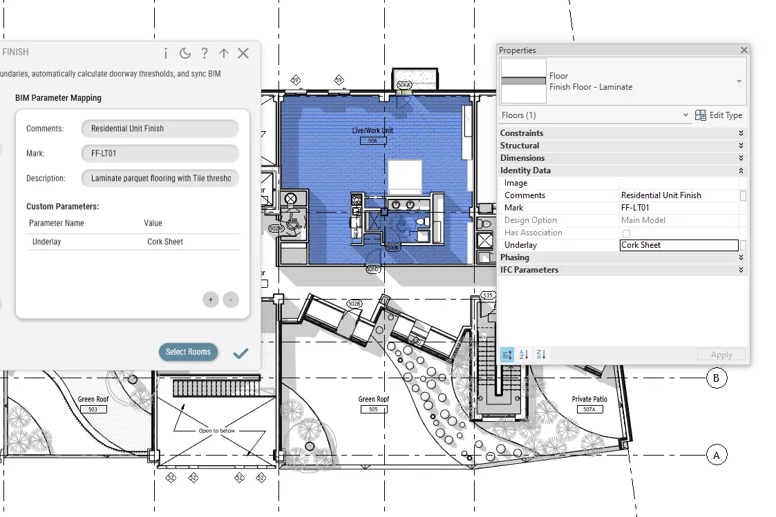 Floor properties panel showing inherited room data