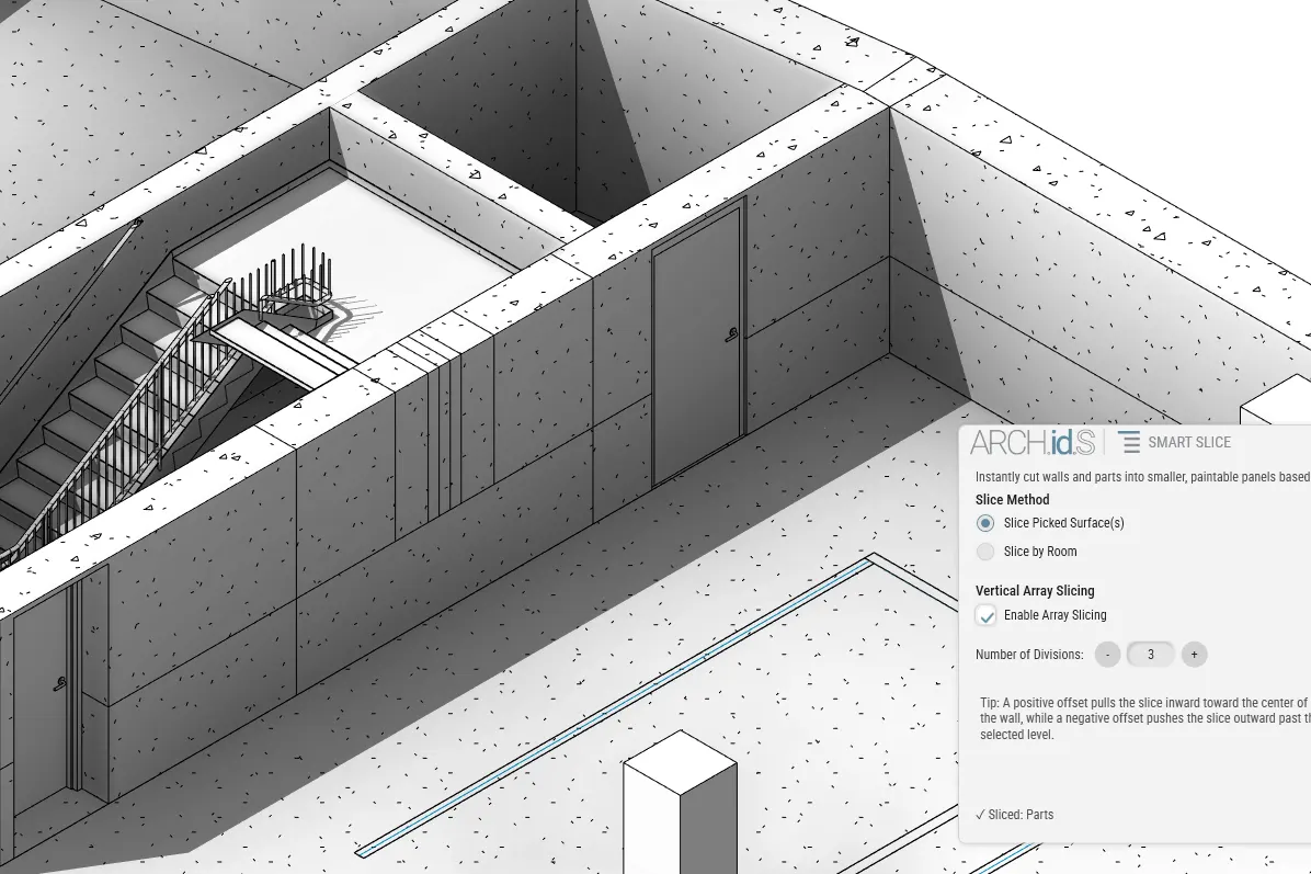 Multiple horizontal slices along a corridor wall