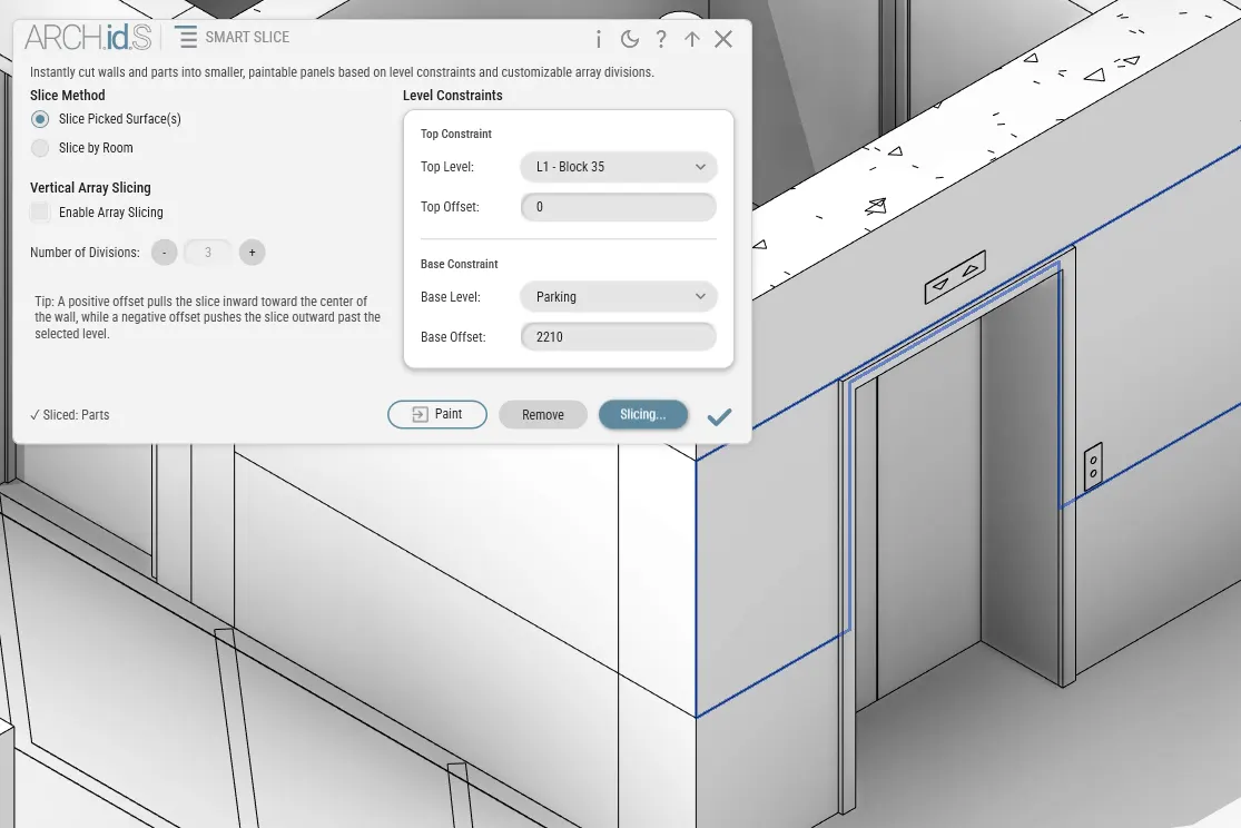 Sliced wall geometry respecting project constraints